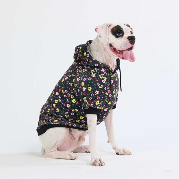 Vintage Bloemen Honden-Hoodie - Zwart