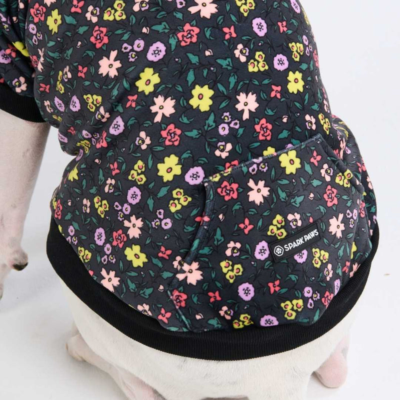 Vintage Flower Hoodie pour Chien - Noir