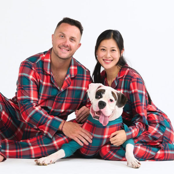 Haut de pyjama pour humain - Plaid vert et rouge