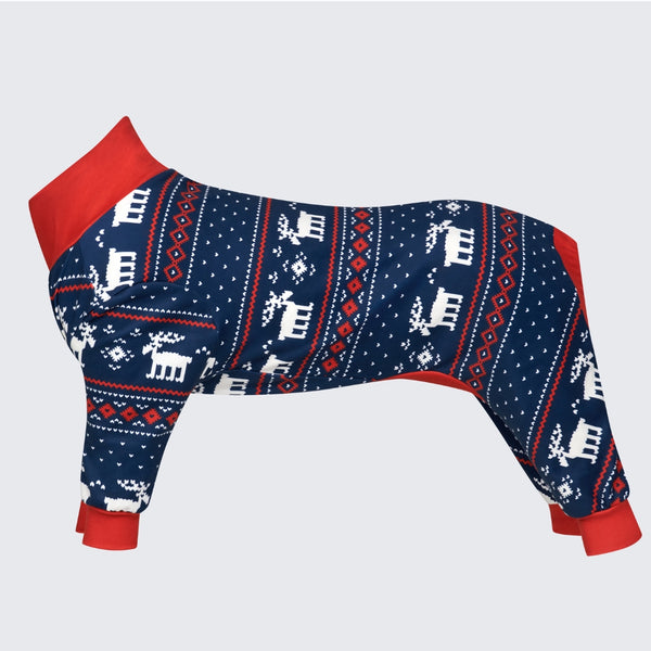 犬用パジャマ - ネイビー クリスマス トナカイ