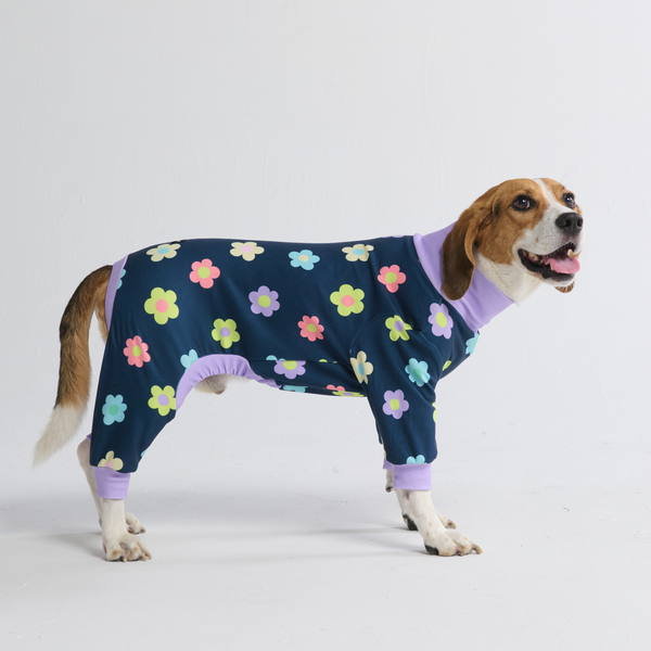 Hunde Pyjama - Blumen Marine