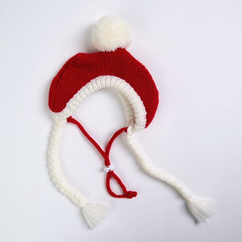 Knit Pom Pom Dog Beanie Hat - Santa
