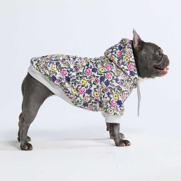 Vintage Flower Dog Hoodie - Light Grey