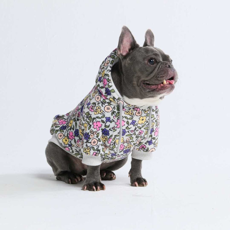 Vintage Flower Hoodie pour Chien - Gris Clair