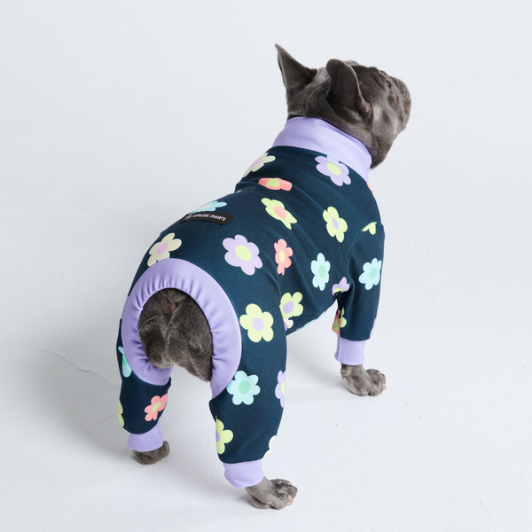 Pigiama per Cani - Fiori Blu Navy