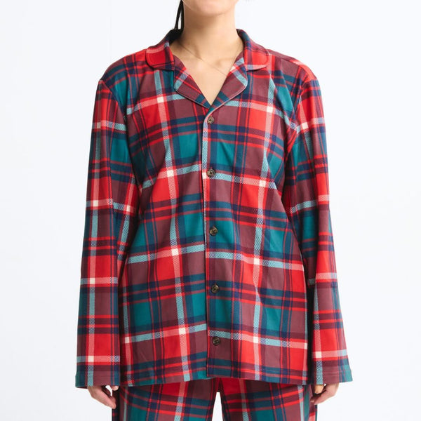 Haut de pyjama pour humain - Plaid vert et rouge