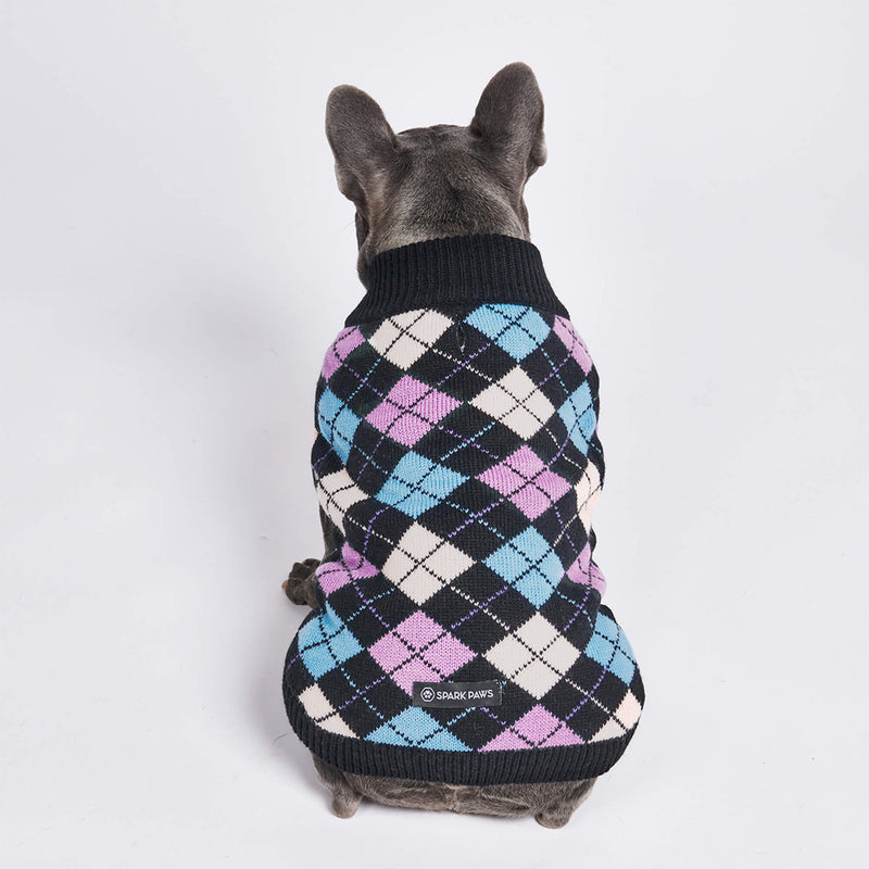 Pull pour chien en tricot - Argyle noir