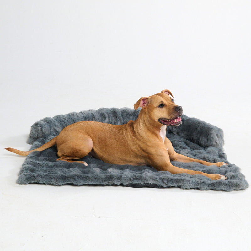 Calming Fluffy Couch Cover Dog Bed - Grey