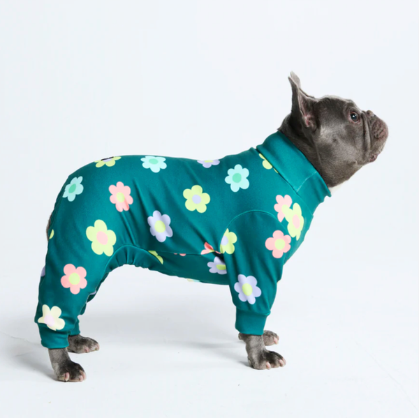 Pijama para Perros - Flores Verde