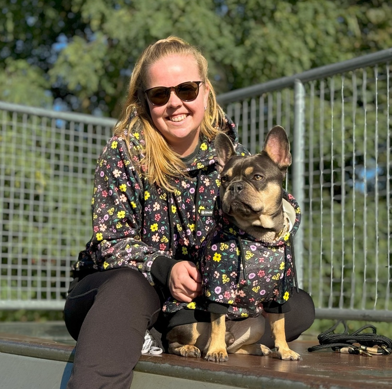 Vintage Flower Hoodie pour Chien - Noir