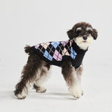 編み犬用セーター - ブラックアーガイル
