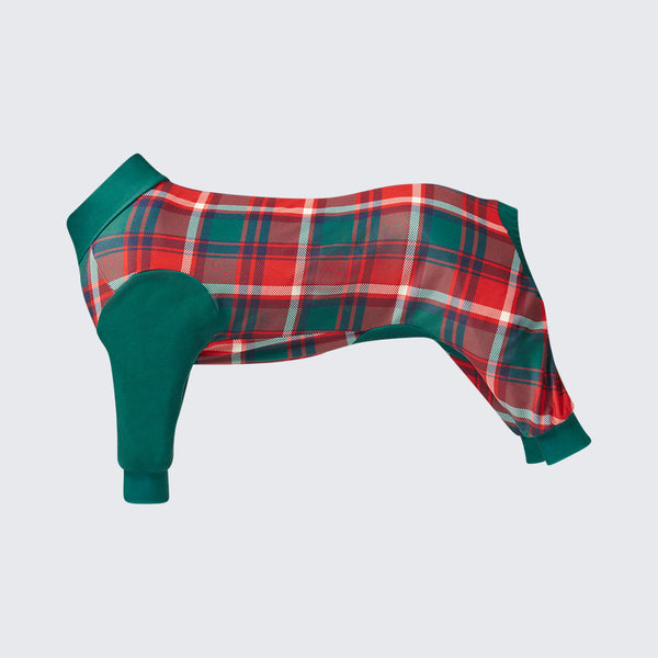 犬のパジャマ - 緑と赤のチェック柄