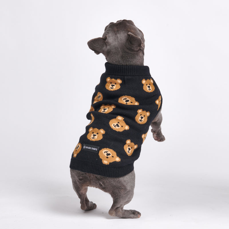 Broken Teddy Bear Knit Dog Sweater - Black